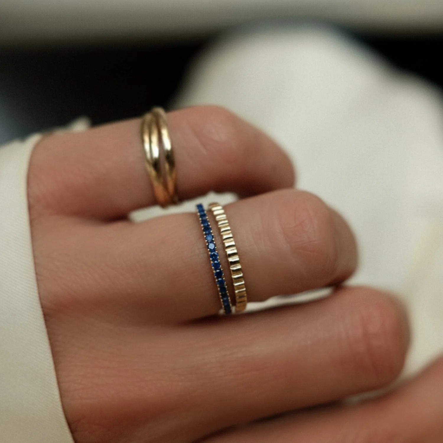 Contour & Sapphire Row Ring Set - Image 3
